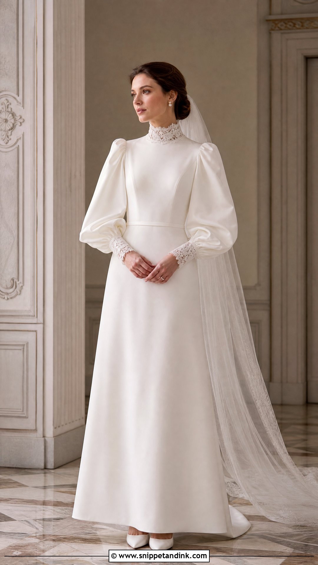 High Neck Puffed Sleeve Wedding Dress - Snippet and Ink - 20 Puffed Sleeve Wedding Dress Ideas