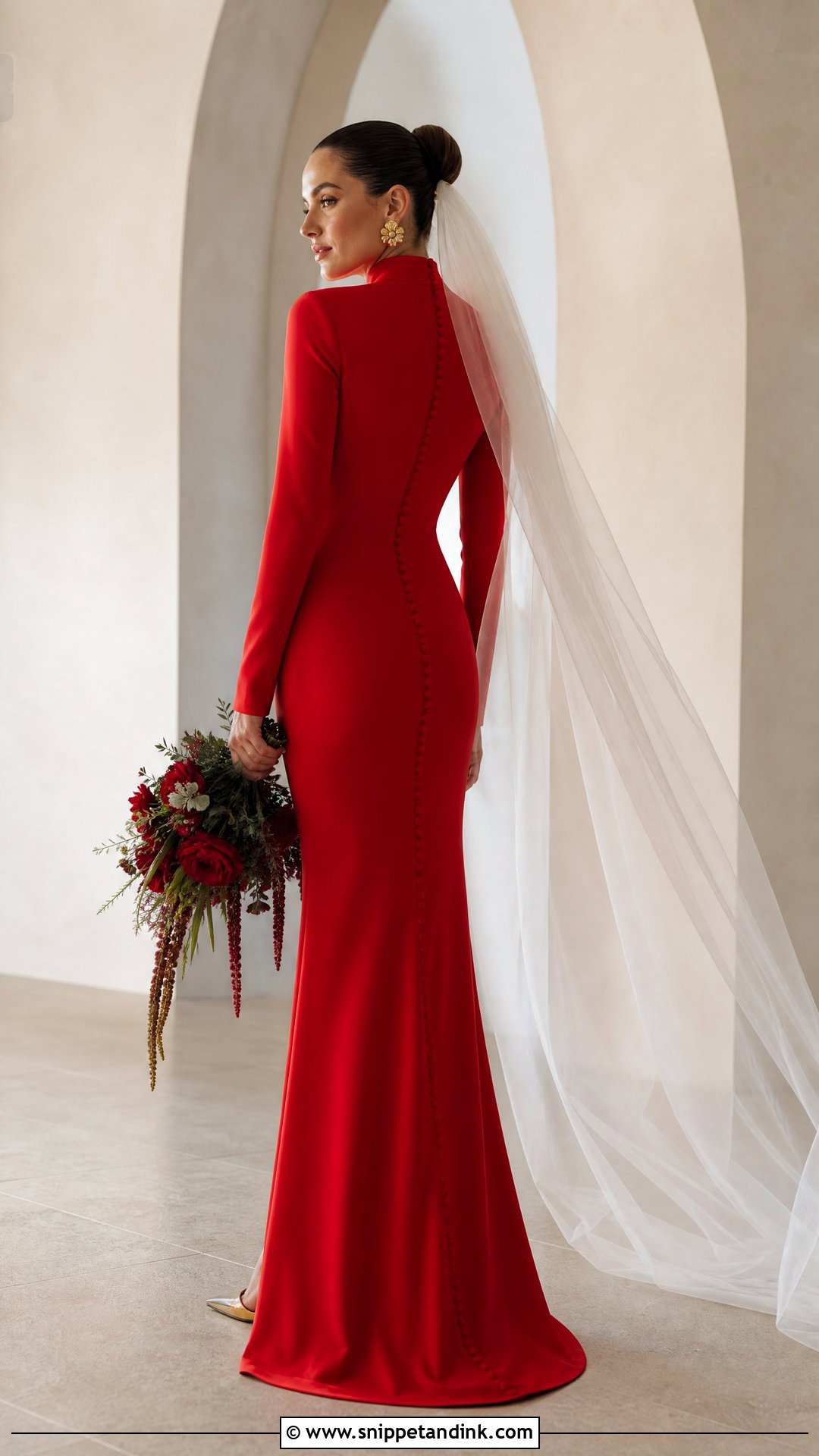 High Neck Red Crepe Wedding Gown - Snippet and Ink - 20 Red Wedding Gown Ideas