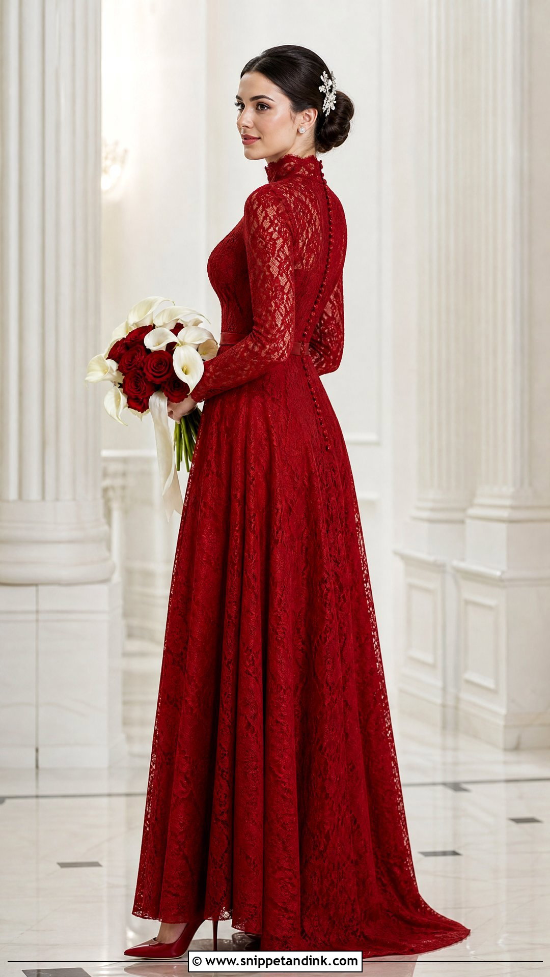 High Neck Red Lace Wedding Dress - Snippet and Ink - 20 Red Lace Wedding Dress Ideas