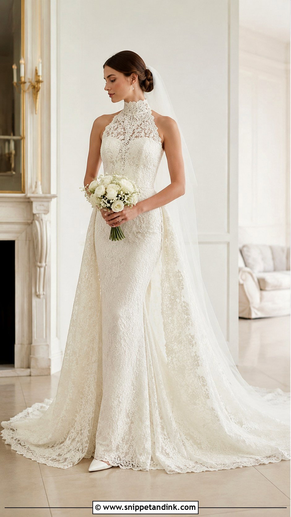 High Neck Removable Train Wedding Dress - Snippet and Ink - 20 Removable Train Wedding Dress Ideas