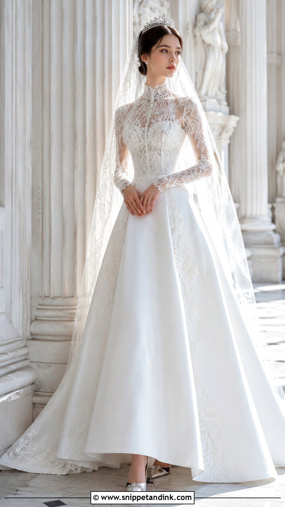 High Neck Royal Manhwa Wedding Dress - Snippet and Ink - 20 Manhwa Wedding Dress Ideas