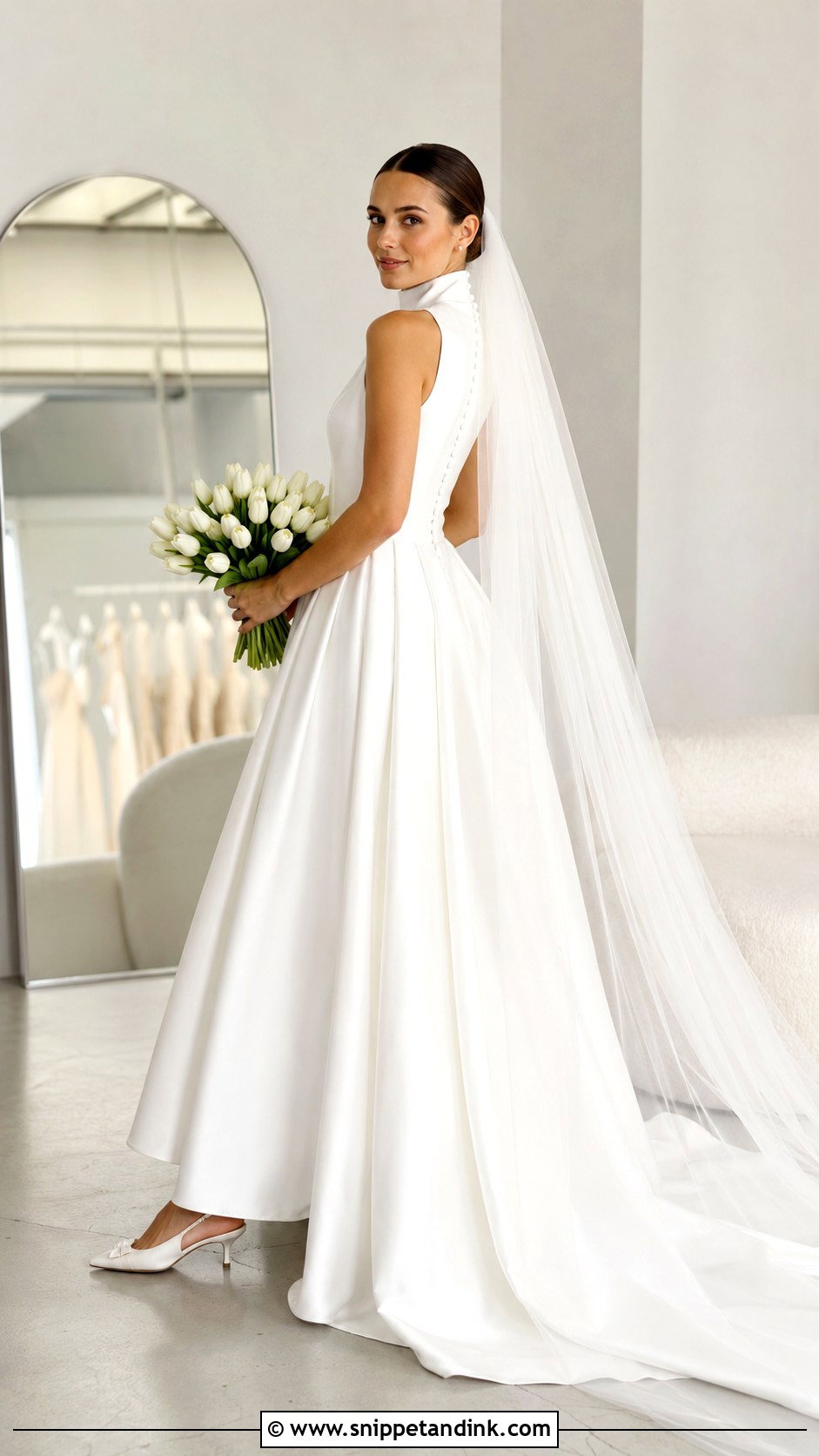 High Neck Satin A Line Bridal Dress - Snippet and Ink - 20 High Neck Bridal Dress Ideas