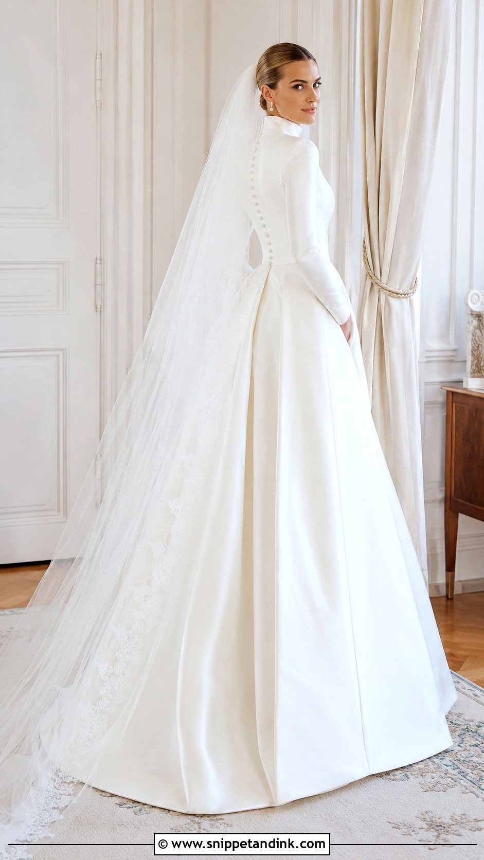 High Neck Satin A Line Wedding Dress - Snippet and Ink - 20 Modest a Line Wedding Dress Ideas