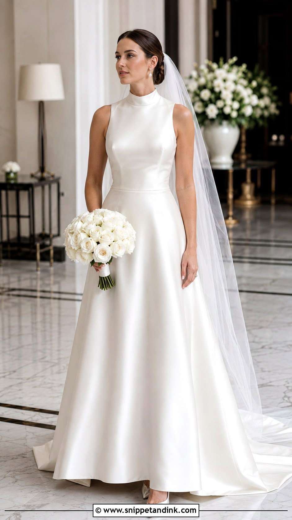 High Neck Satin A Line Wedding Dress - Snippet and Ink - 20 High Neck Satin Wedding Dress Ideas