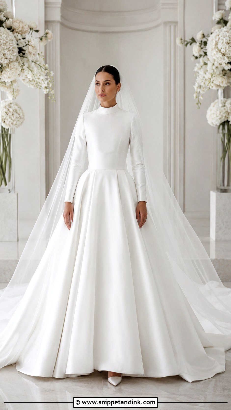 High Neck Satin Ball Gown Wedding Dress - Snippet and Ink - 20 Modest White Wedding Dress Ideas