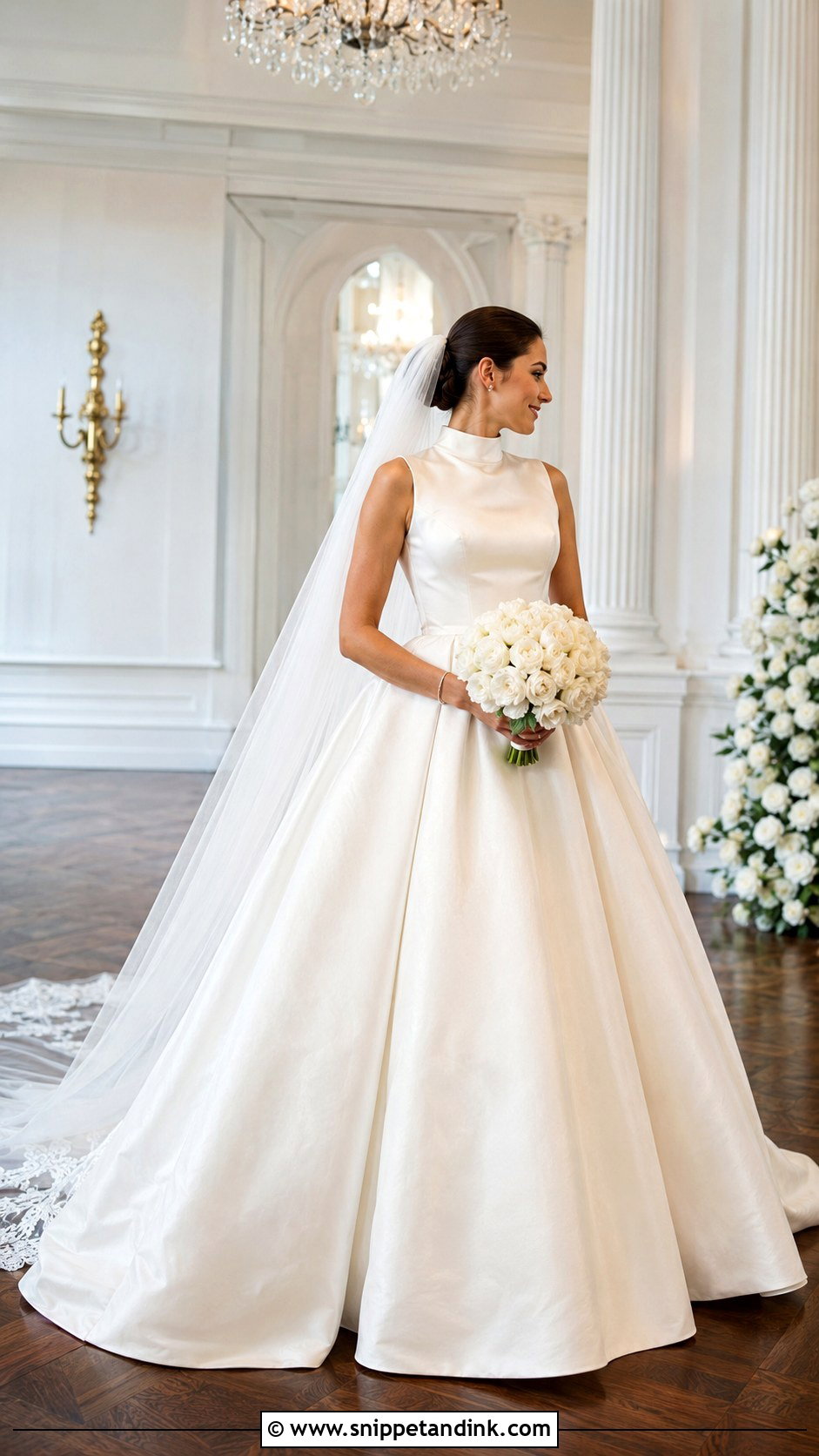 High Neck Satin Ball Gown Wedding Dress - Snippet and Ink - 20 High Neck Satin Wedding Dress Ideas