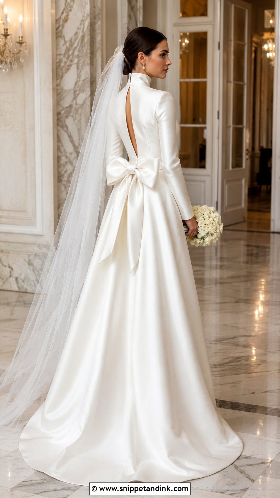 High Neck Satin Bow Back Wedding Dress - Snippet and Ink - 20 High Neck Satin Wedding Dress Ideas