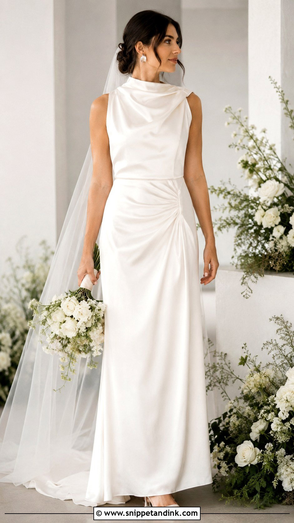 High Neck Satin Draped Wedding Dress - Snippet and Ink - 20 High Neck Satin Wedding Dress Ideas