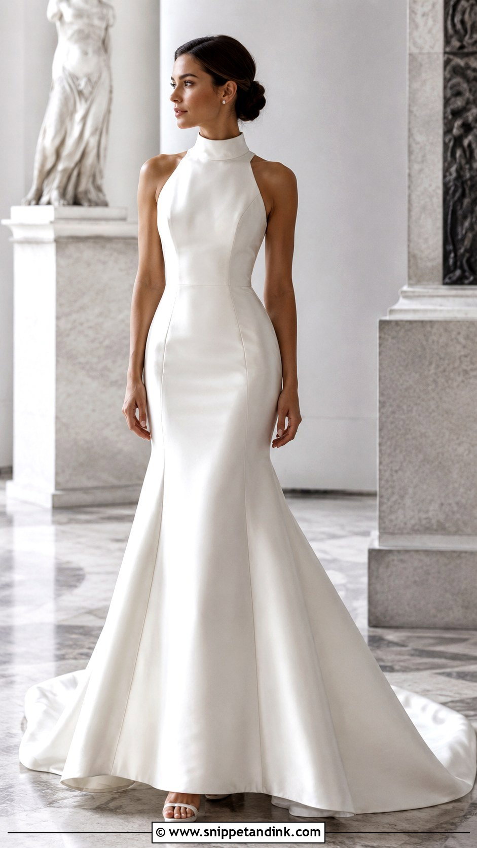 High Neck Satin Fit And Flare Wedding Dress - Snippet and Ink - 25 Satin Fit and Flare Wedding Dress Ideas