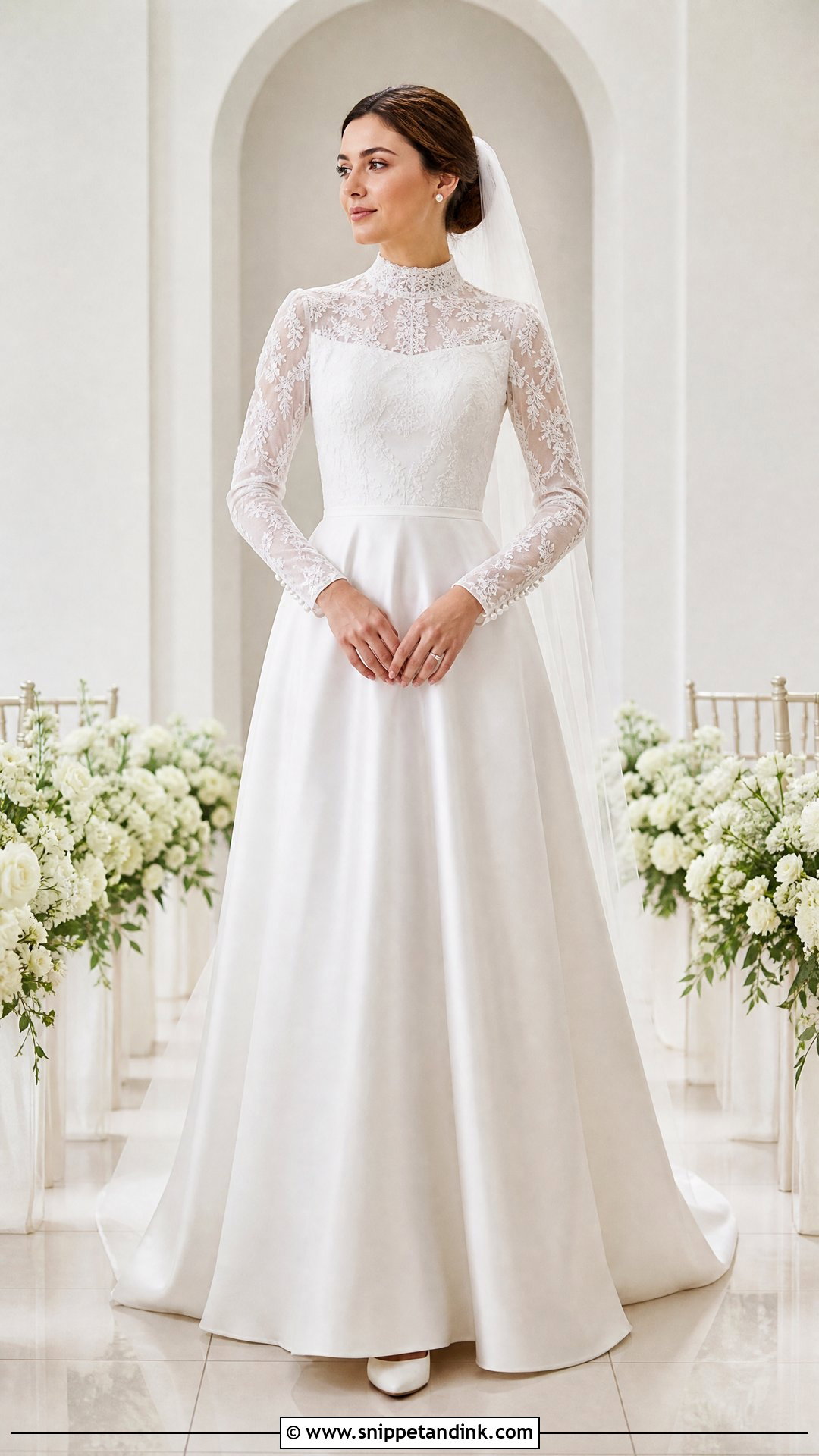 High Neck Satin Lace Wedding Dress - Snippet and Ink - 20 Satin Lace Wedding Dress Ideas