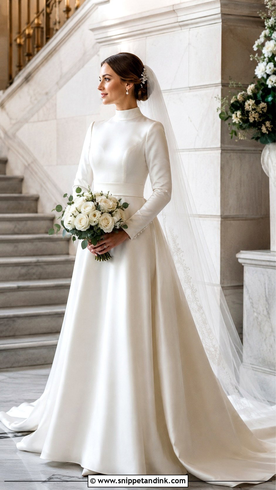 High Neck Satin Long Sleeve Wedding Dress - Snippet and Ink - 20 High Neck Satin Wedding Dress Ideas