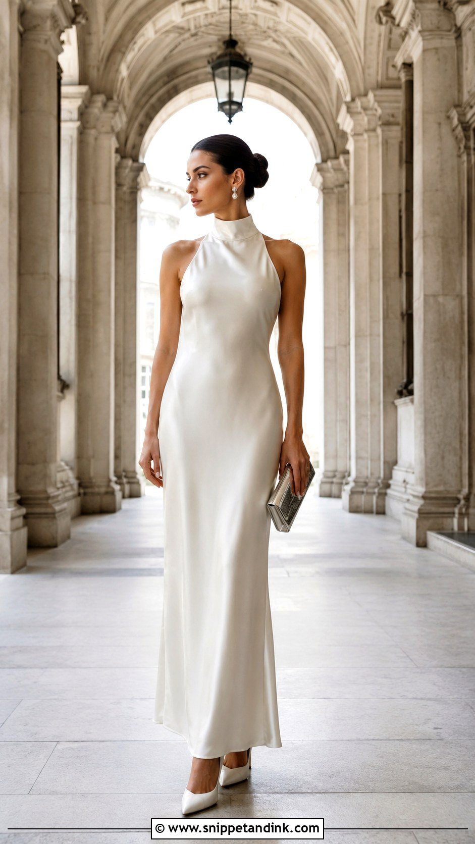 High Neck Satin Maxi Courthouse Elopement Dress - Snippet and Ink - 20 Courthouse Elopement Dress Ideas