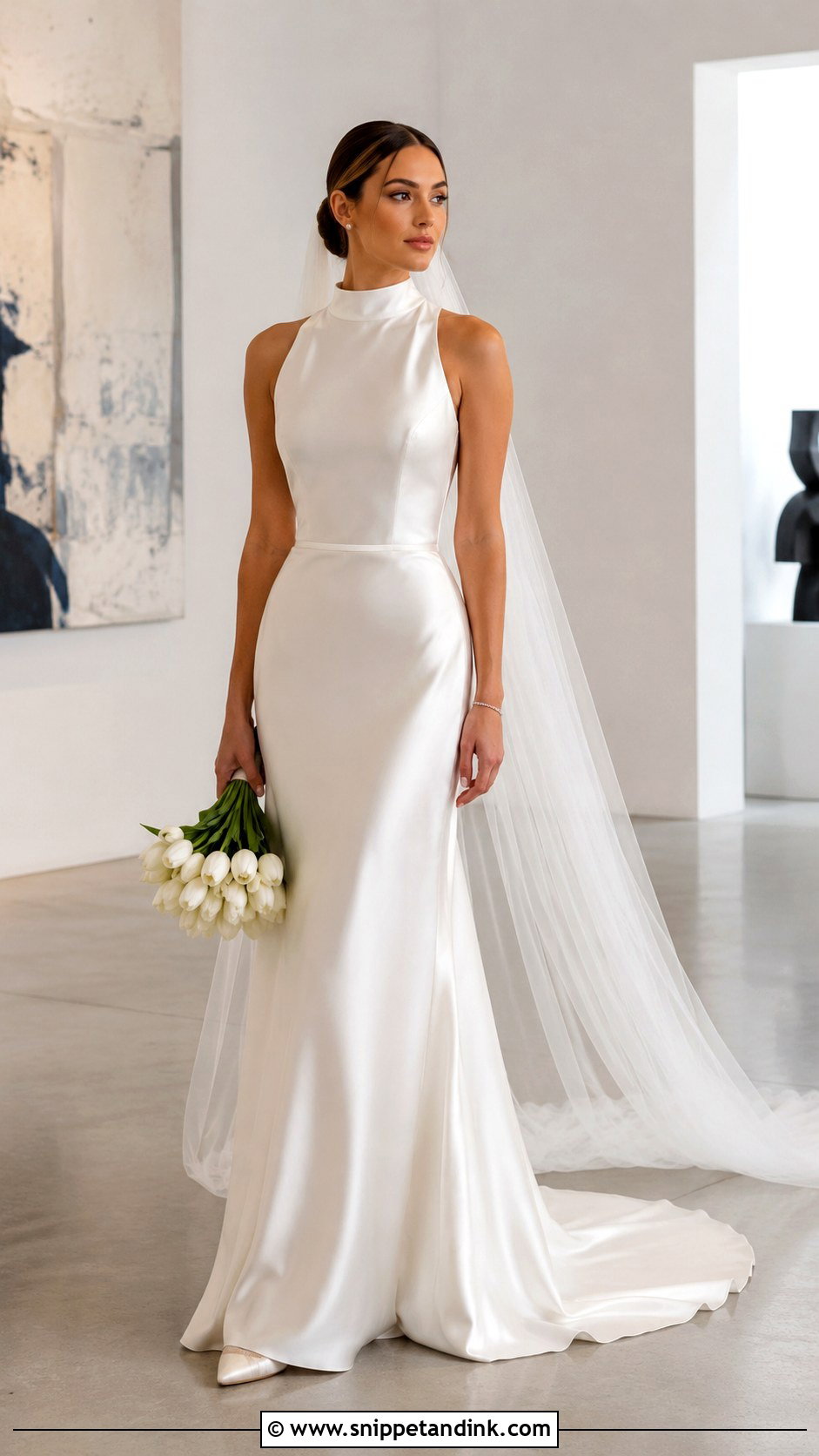 High Neck Satin Mock Neck Wedding Dress - Snippet and Ink - 20 High Neck Satin Wedding Dress Ideas