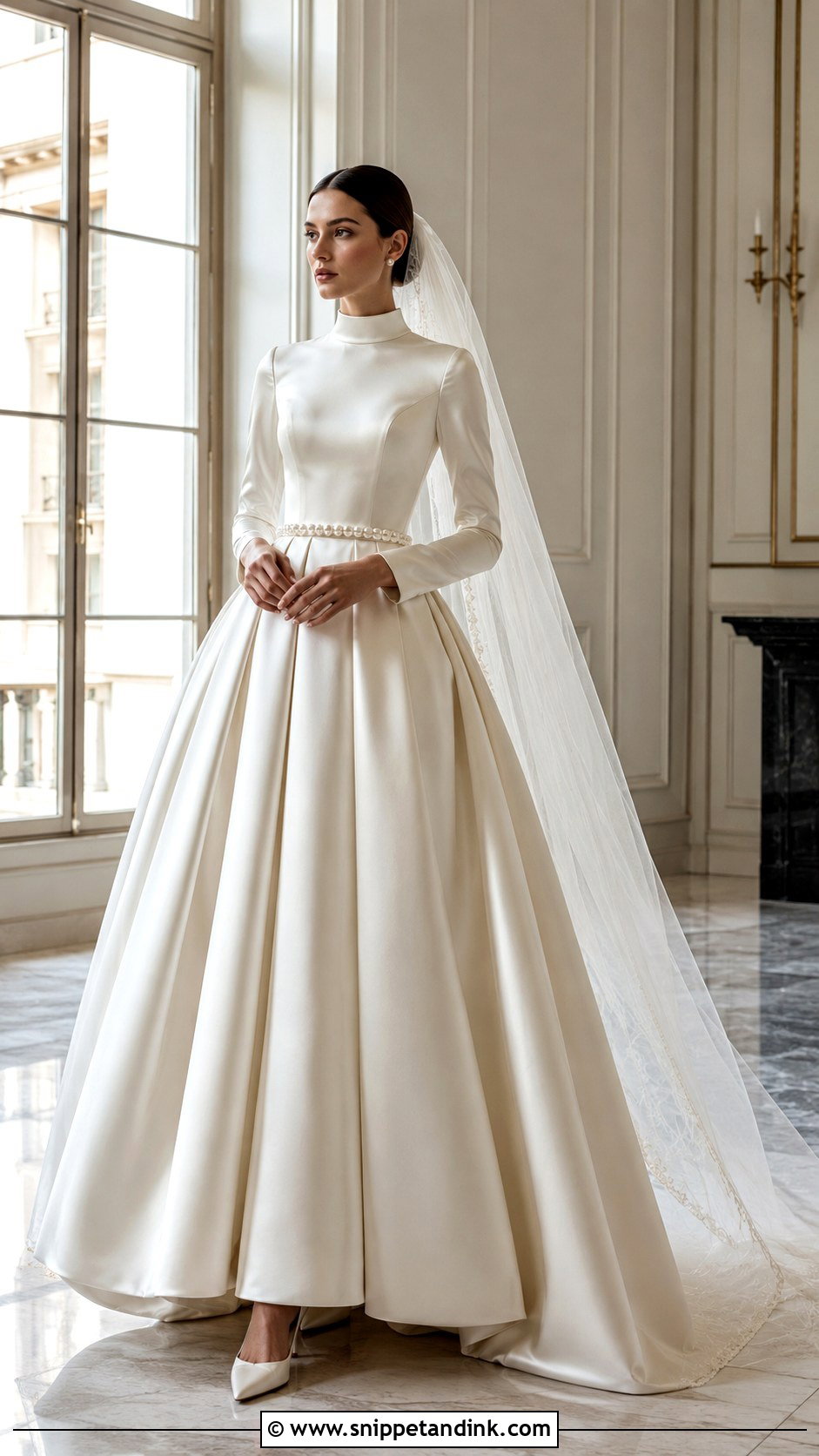 High Neck Satin Modest Ball Gown Wedding Dress - Snippet and Ink - 20 Modest Wedding Dresses Ball Gown
