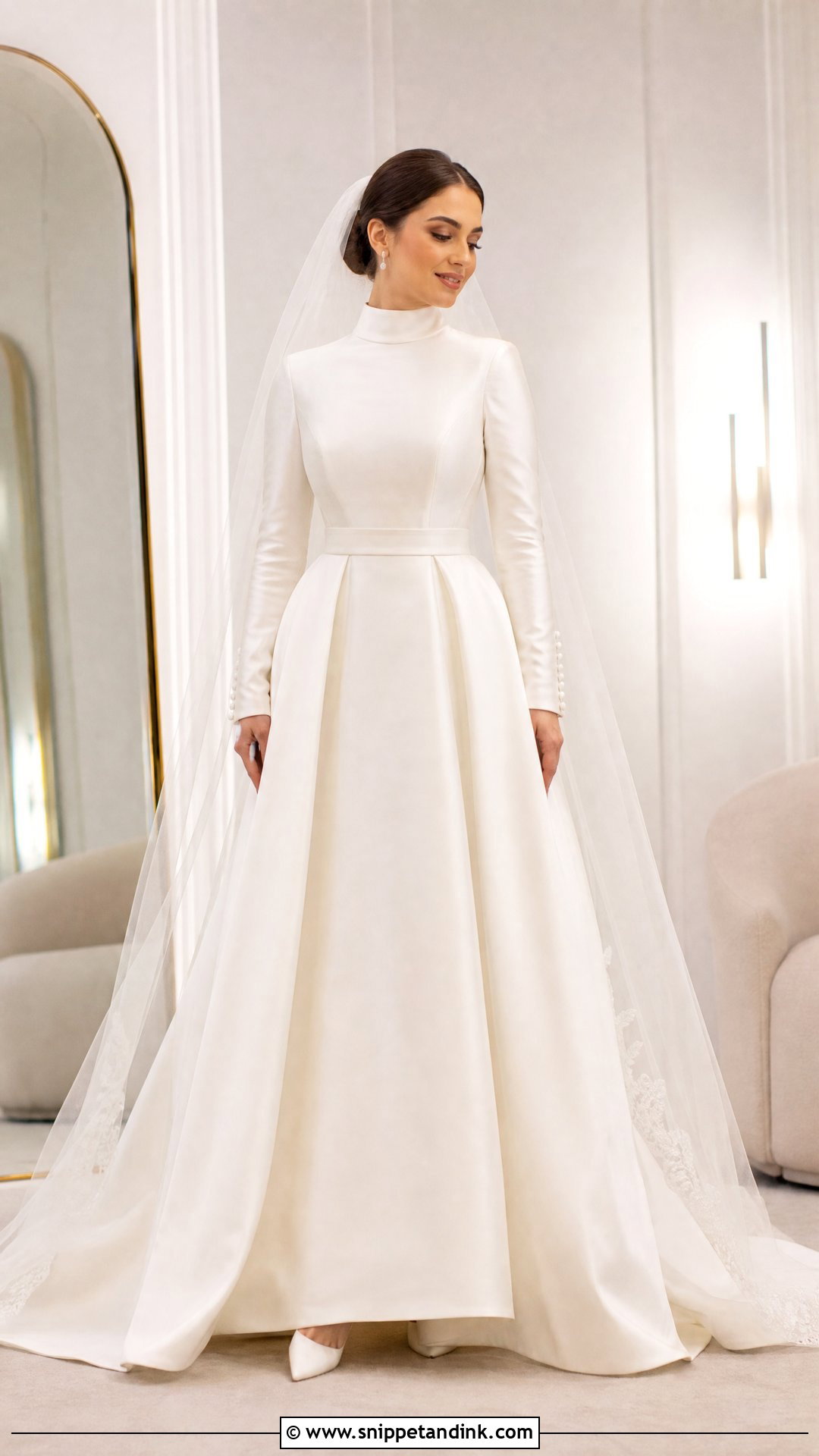 High Neck Satin Modest Bridal Dress - Snippet and Ink - 25 Modest Bridal Dresses