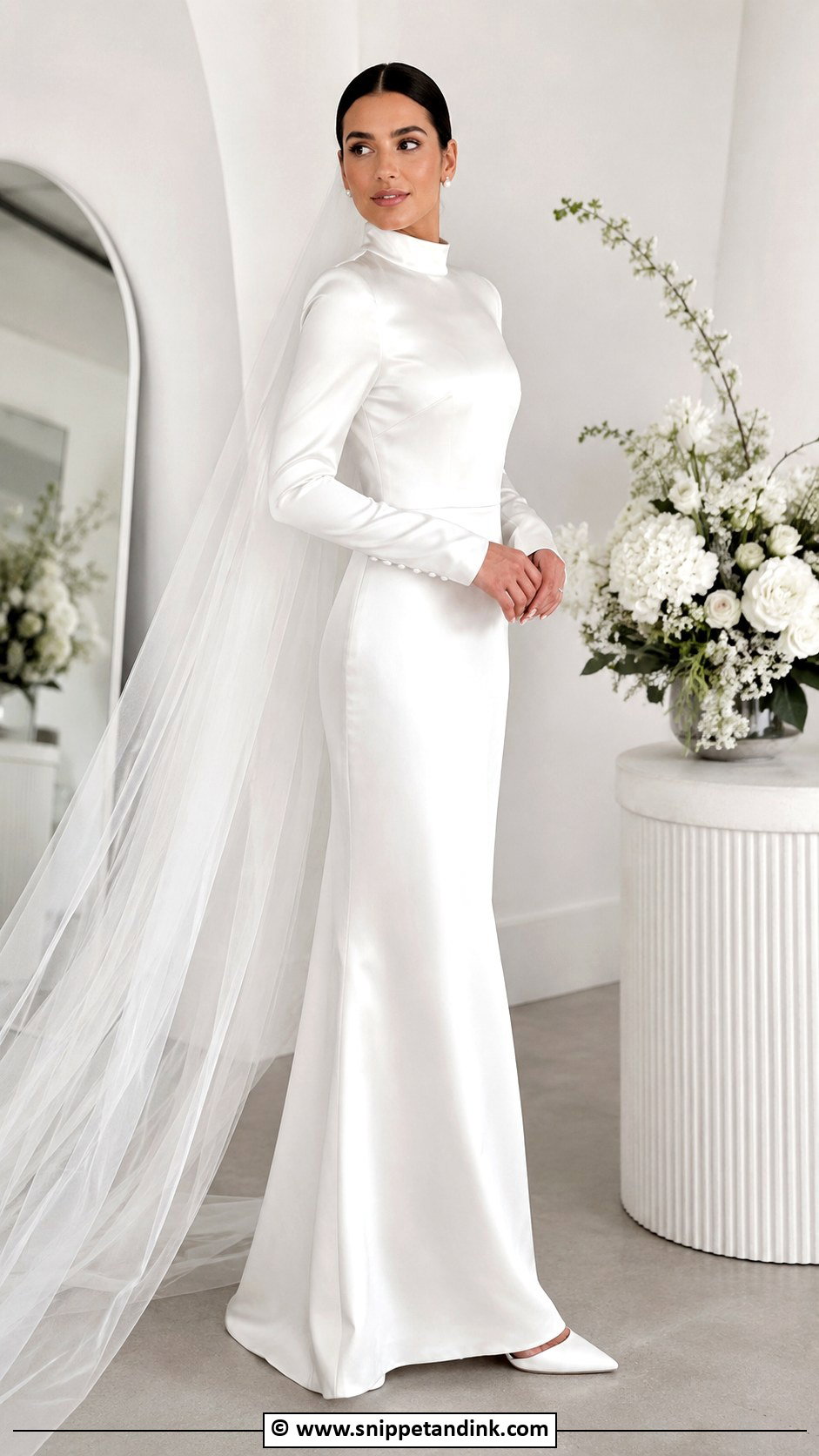 High Neck Satin Modest Wedding Dress - Snippet and Ink - 30 Modest Wedding Dress Ideas