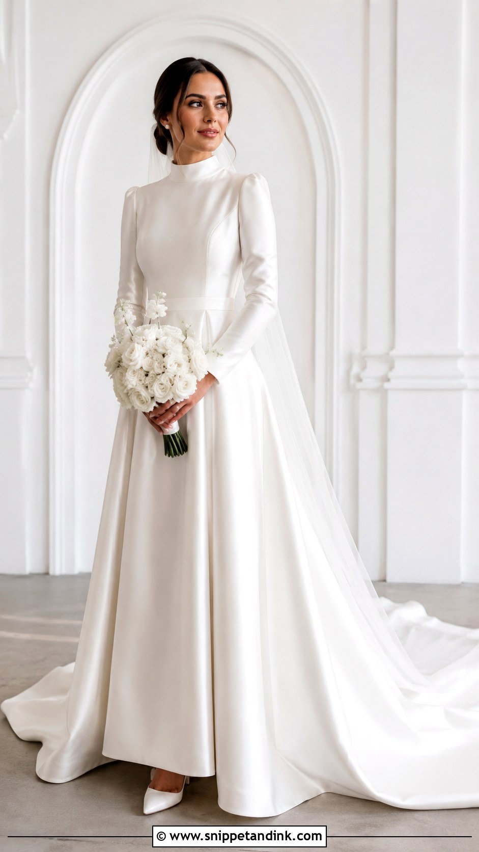 High Neck Satin Modest Wedding Gown - Snippet and Ink - 25 Modest Wedding Gowns