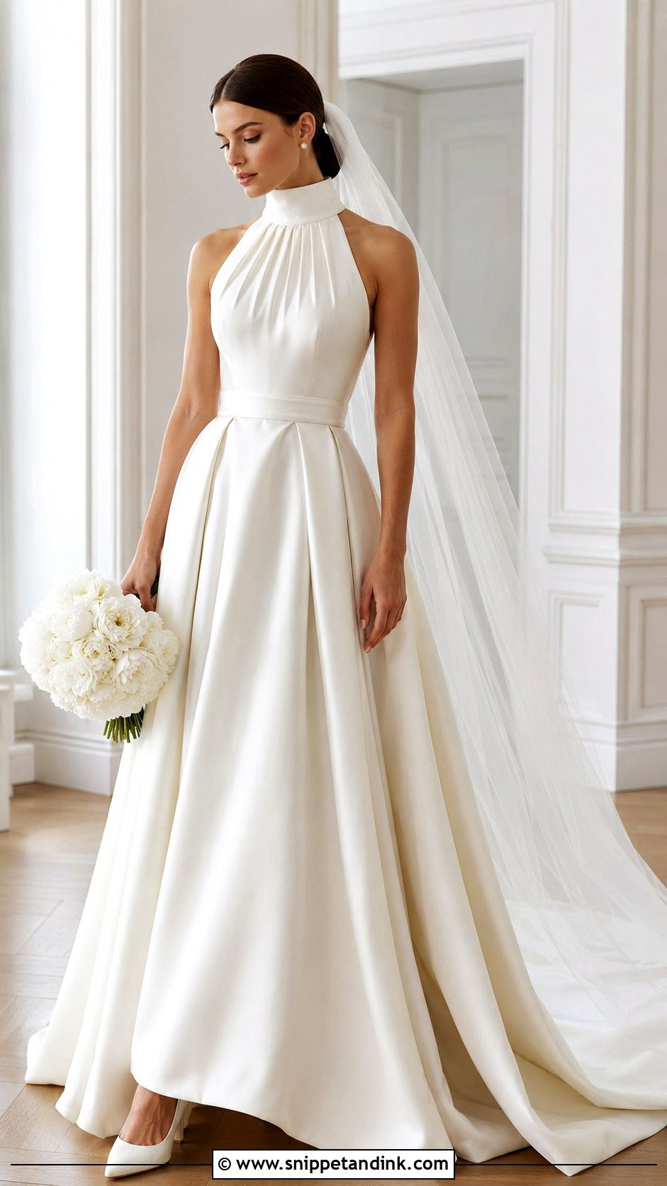 High Neck Satin Pleated Wedding Dress - Snippet and Ink - 20 High Neck Satin Wedding Dress Ideas