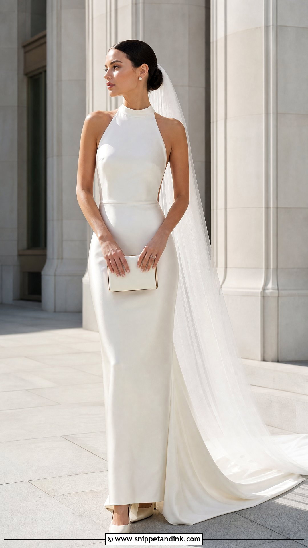 High Neck Satin Sheath Wedding Dress - Snippet and Ink - 20 Plain Satin Wedding Dress Ideas
