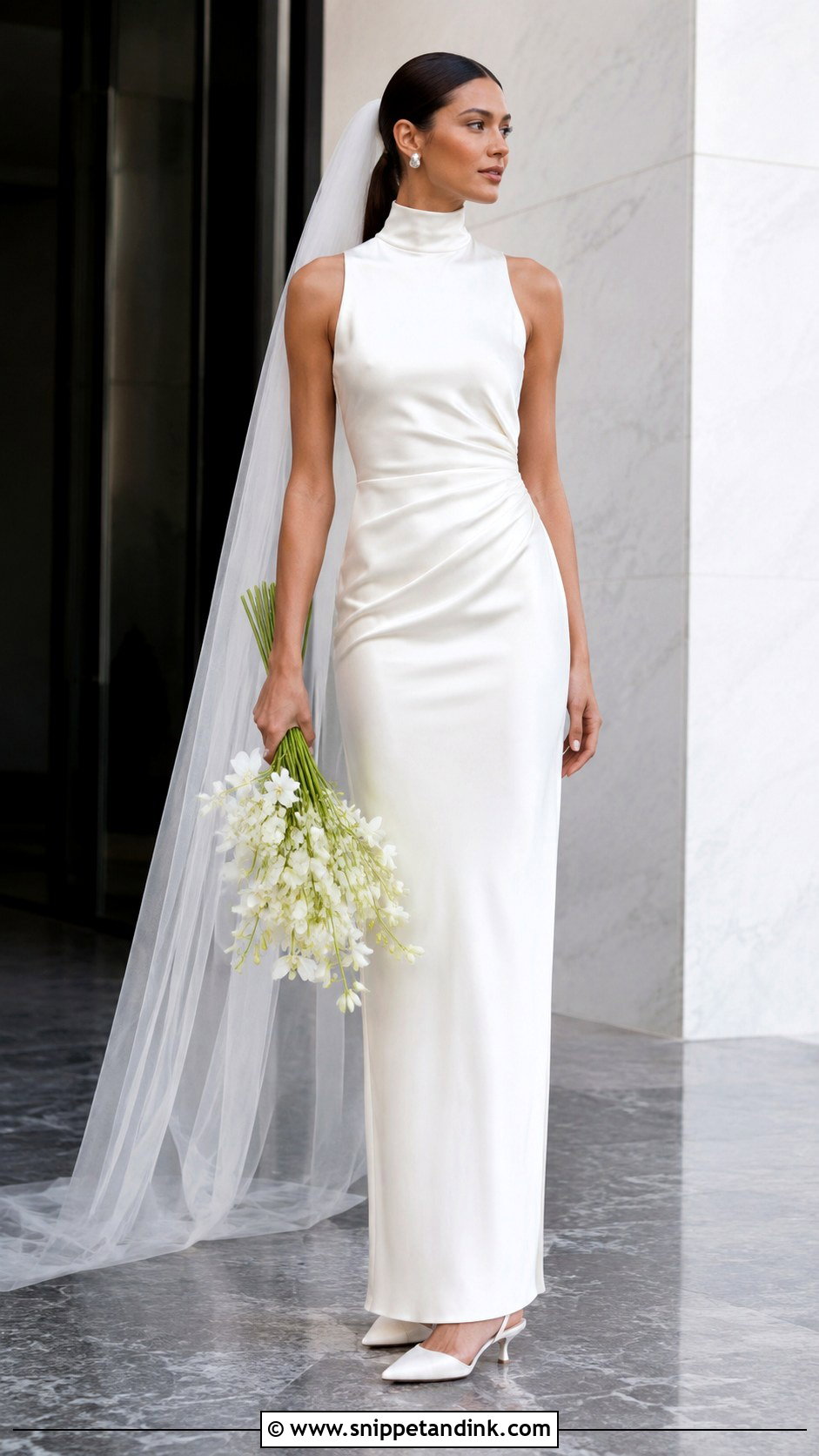 High Neck Satin Sheath Wedding Dress - Snippet and Ink - 20 High Neck Satin Wedding Dress Ideas
