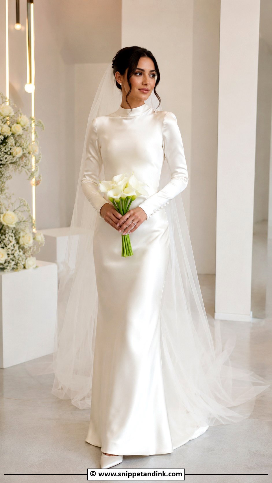 High Neck Satin Wedding Dress - Snippet and Ink - 35 Modest Wedding Dresses
