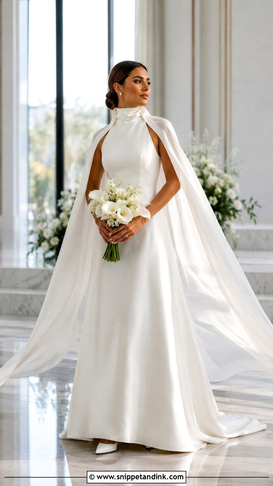 High Neck Satin Wedding Dress With Cape - Snippet and Ink - 20 High Neck Satin Wedding Dress Ideas