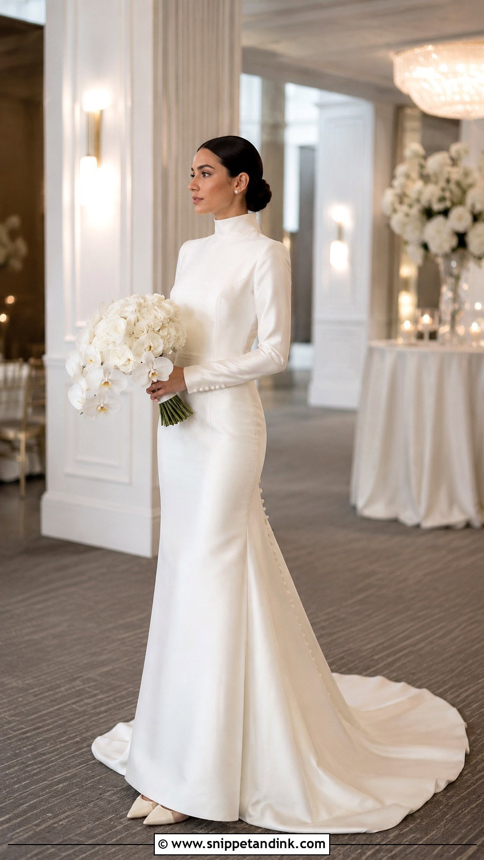 High Neck Satin Wedding Dress With Long Sleeves - Snippet and Ink - 25 High Neck Wedding Dress with Sleeves