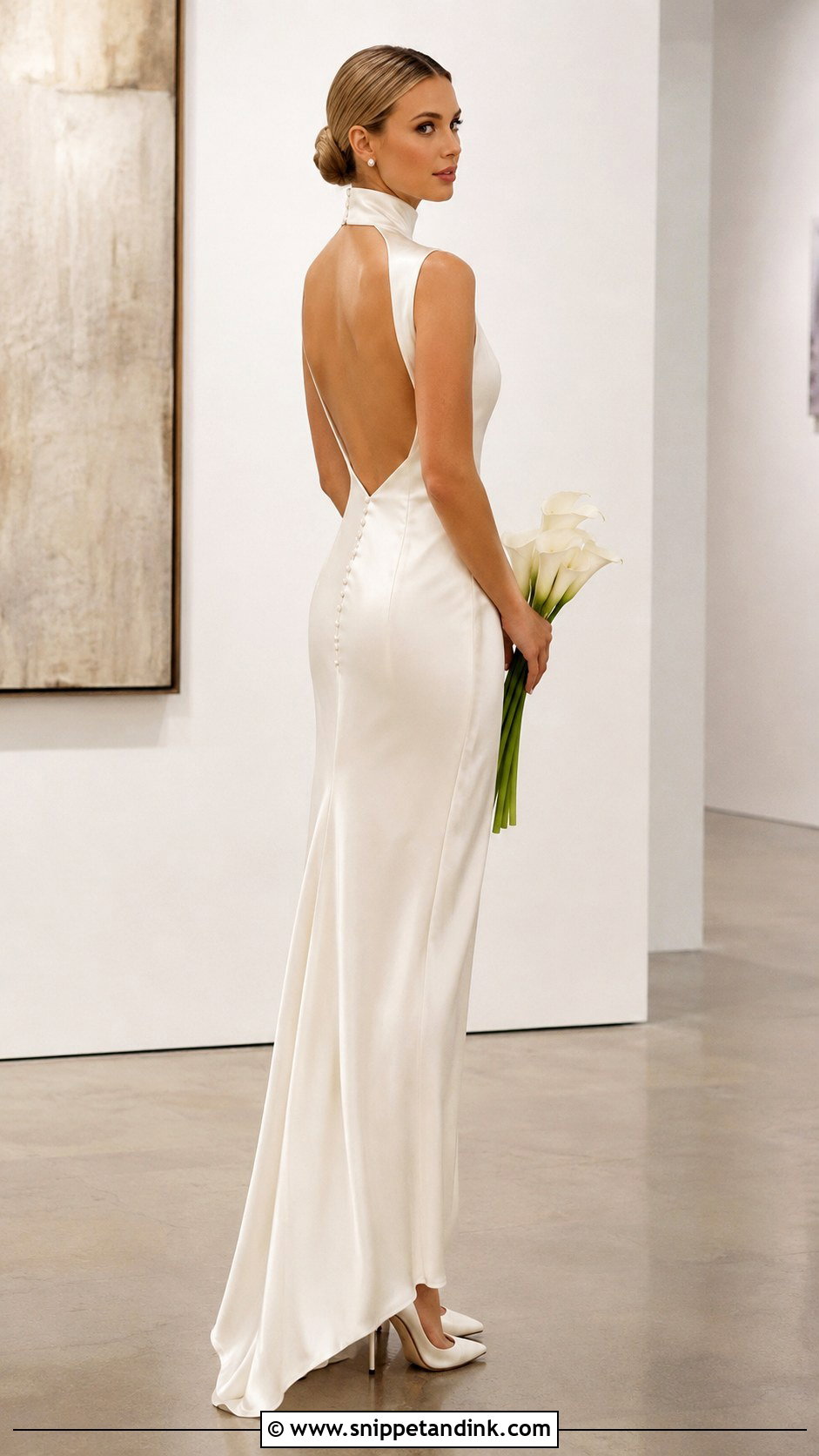 High Neck Satin Wedding Dress With Low Back - Snippet and Ink - 20 Classy Elegant Satin Wedding Dress Ideas