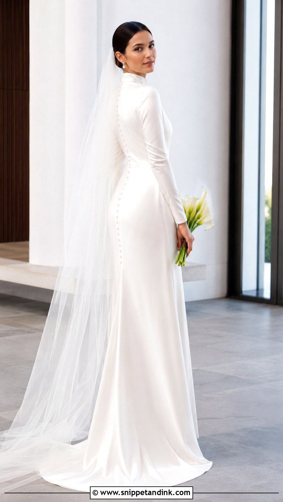 High Neck Satin Wedding Dress With Low Heels - Snippet and Ink - 20 Modest Simple Wedding Dress Ideas
