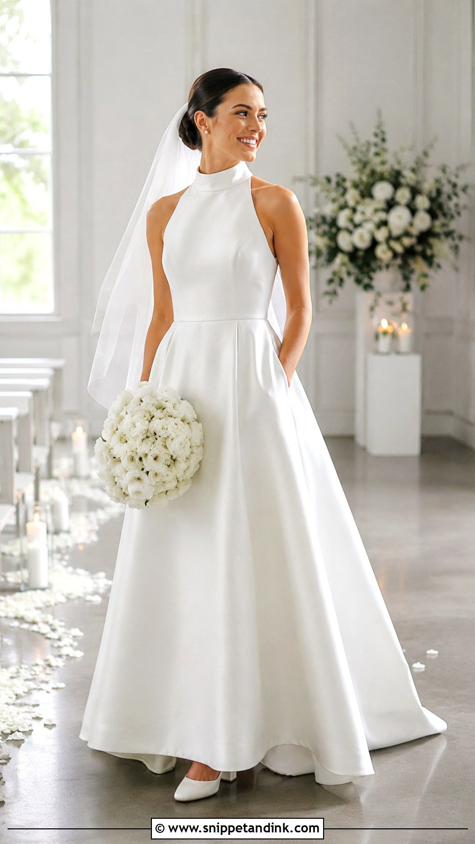 High Neck Satin Wedding Dress With Pockets - Snippet and Ink - 20 High Neck Satin Wedding Dress Ideas