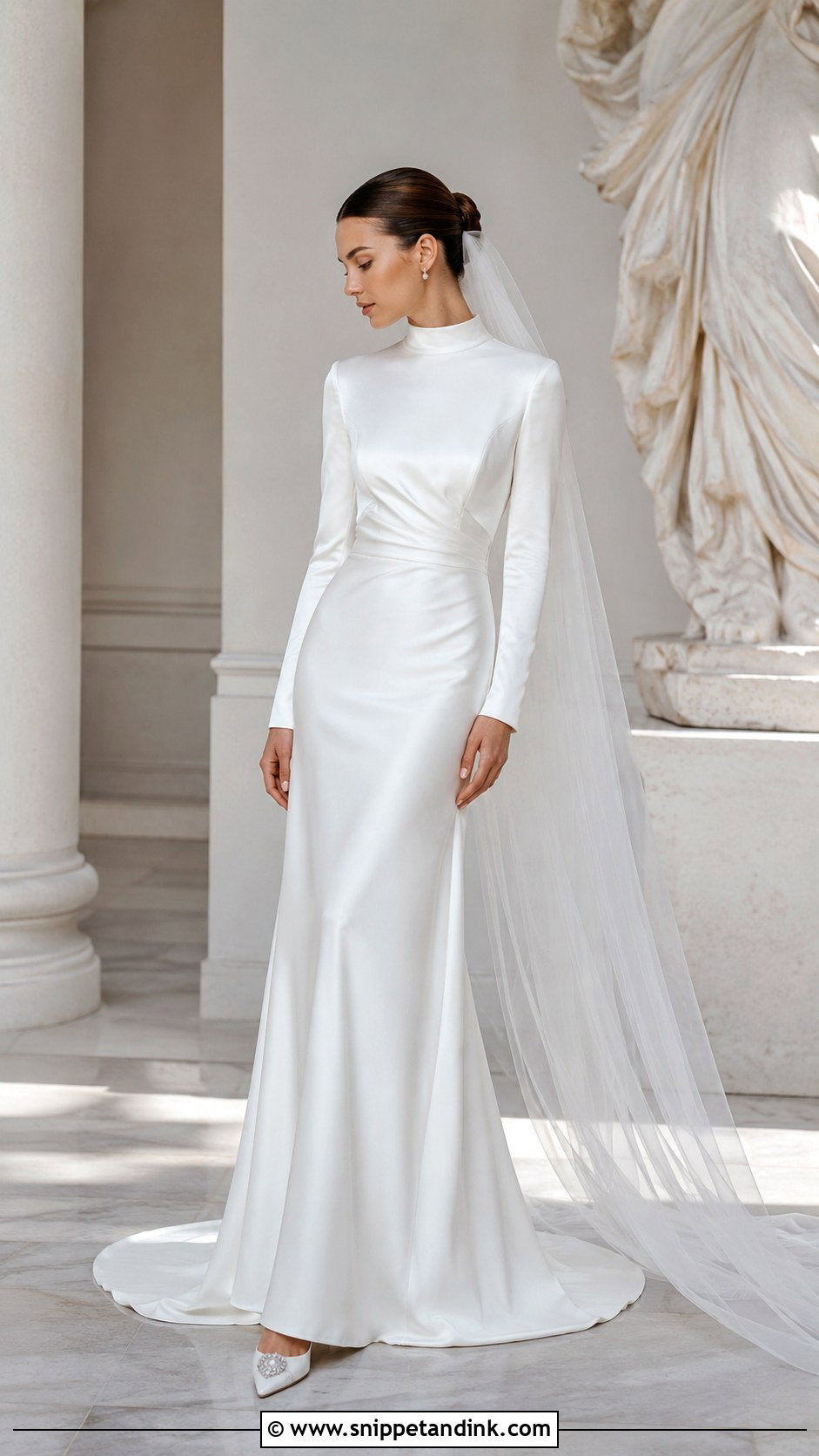 High Neck Satin Wedding Dress With Sleeves - Snippet and Ink - 25 Satin Wedding Dress with Sleeves