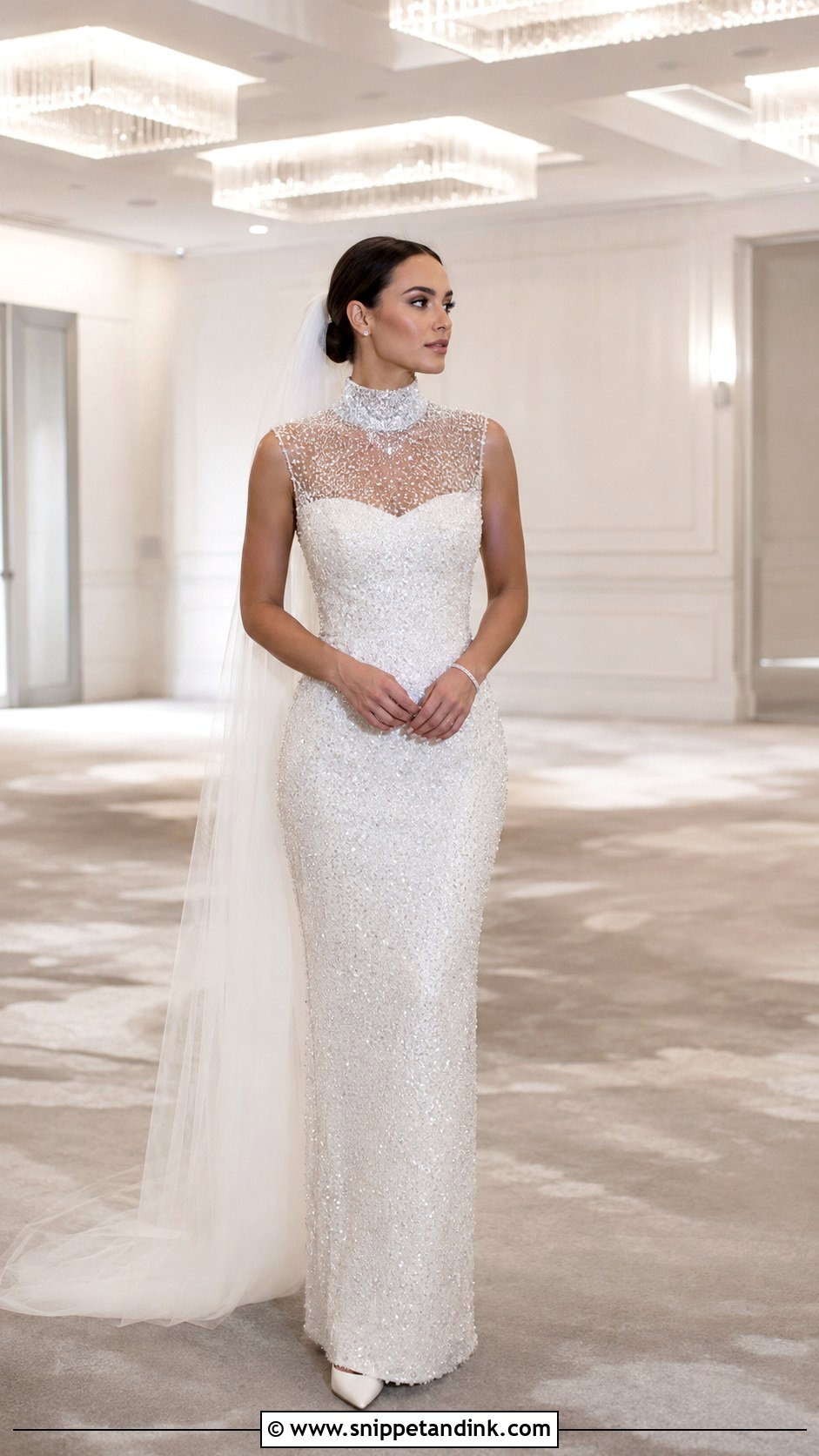 High Neck Sequin Wedding Dress - Snippet and Ink - 20 Glitter Sparkle Wedding Dress Ideas
