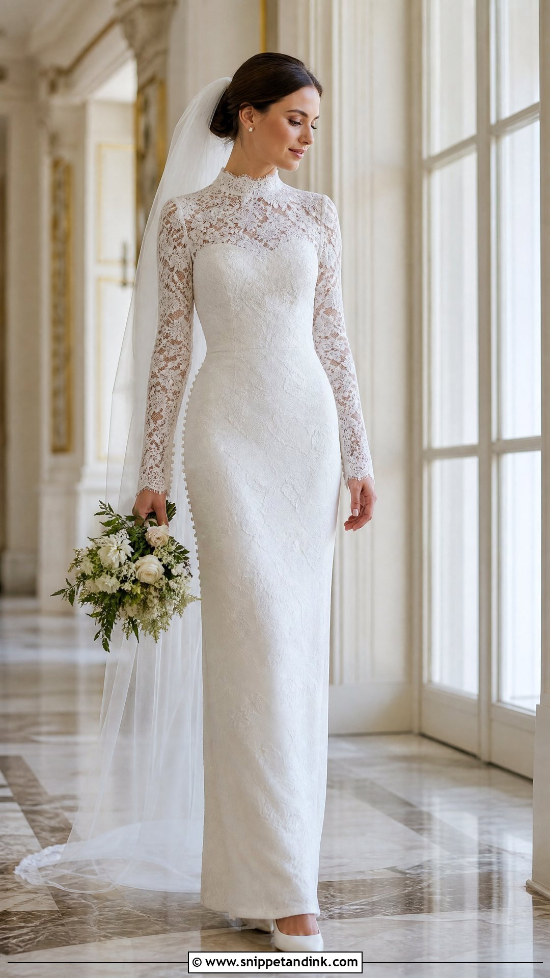High Neck Sheath Wedding Dress With Sleeves - Snippet and Ink - 20 Sheath Wedding Dress with Sleeves