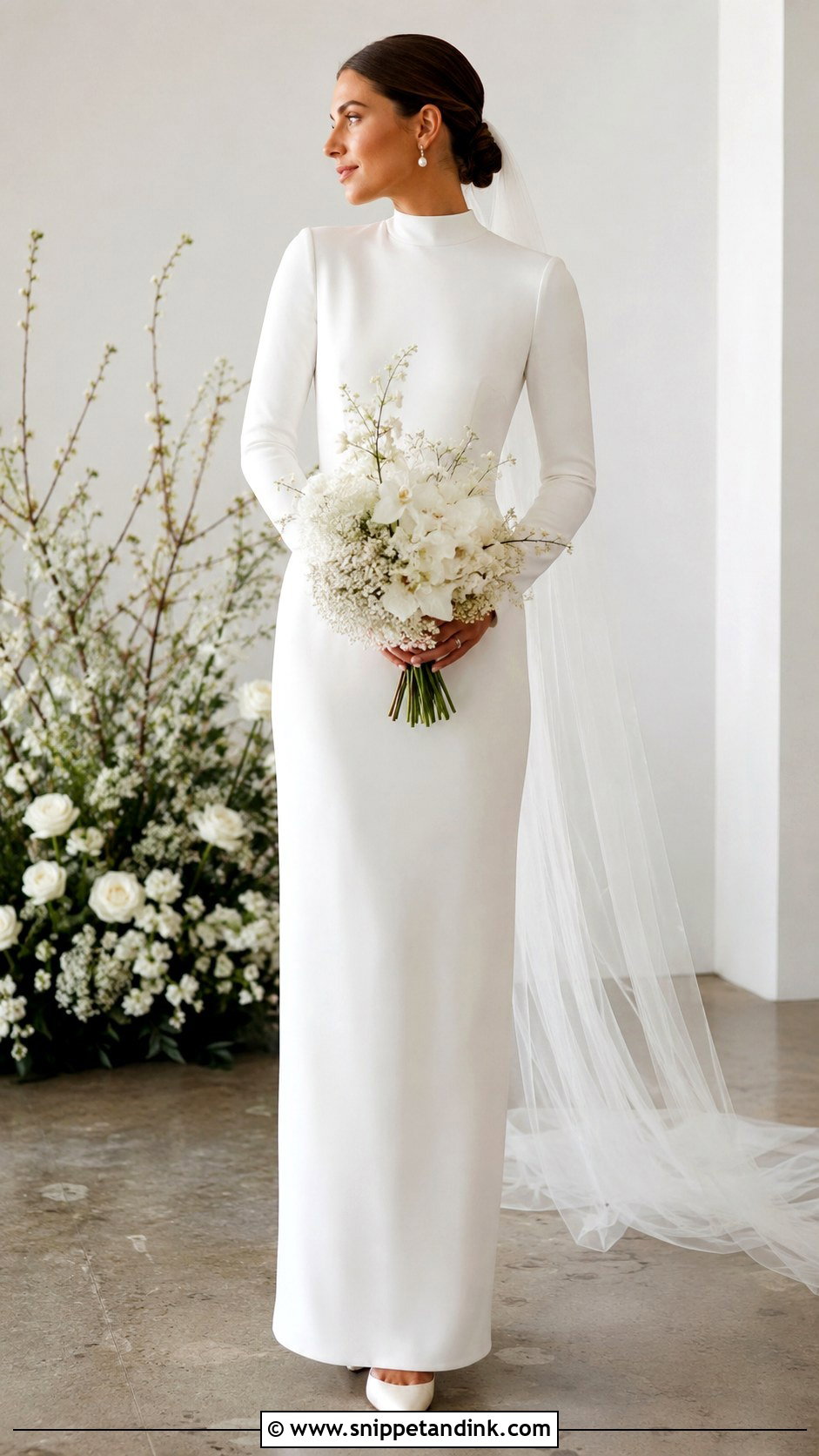 High Neck Sheath Wedding Dress With Sleeves - Snippet and Ink - 25 High Neck Wedding Dress with Sleeves