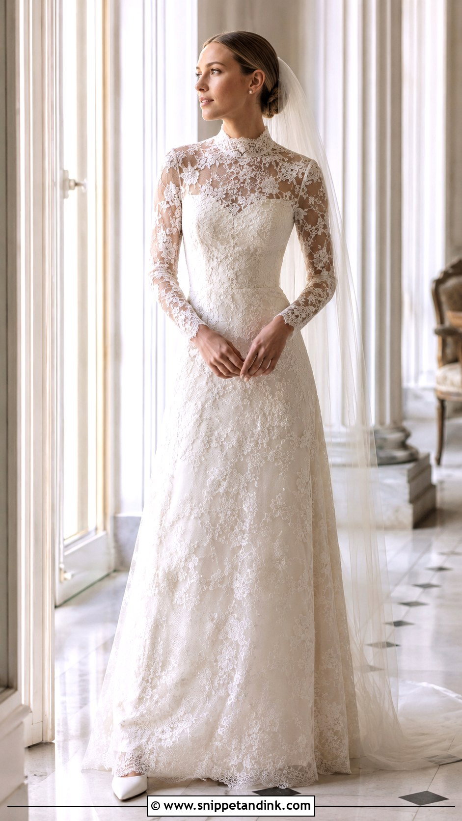 High Neck Sheer Lace Wedding Dress - Snippet and Ink - 20 Modern Chic Wedding Dress Ideas