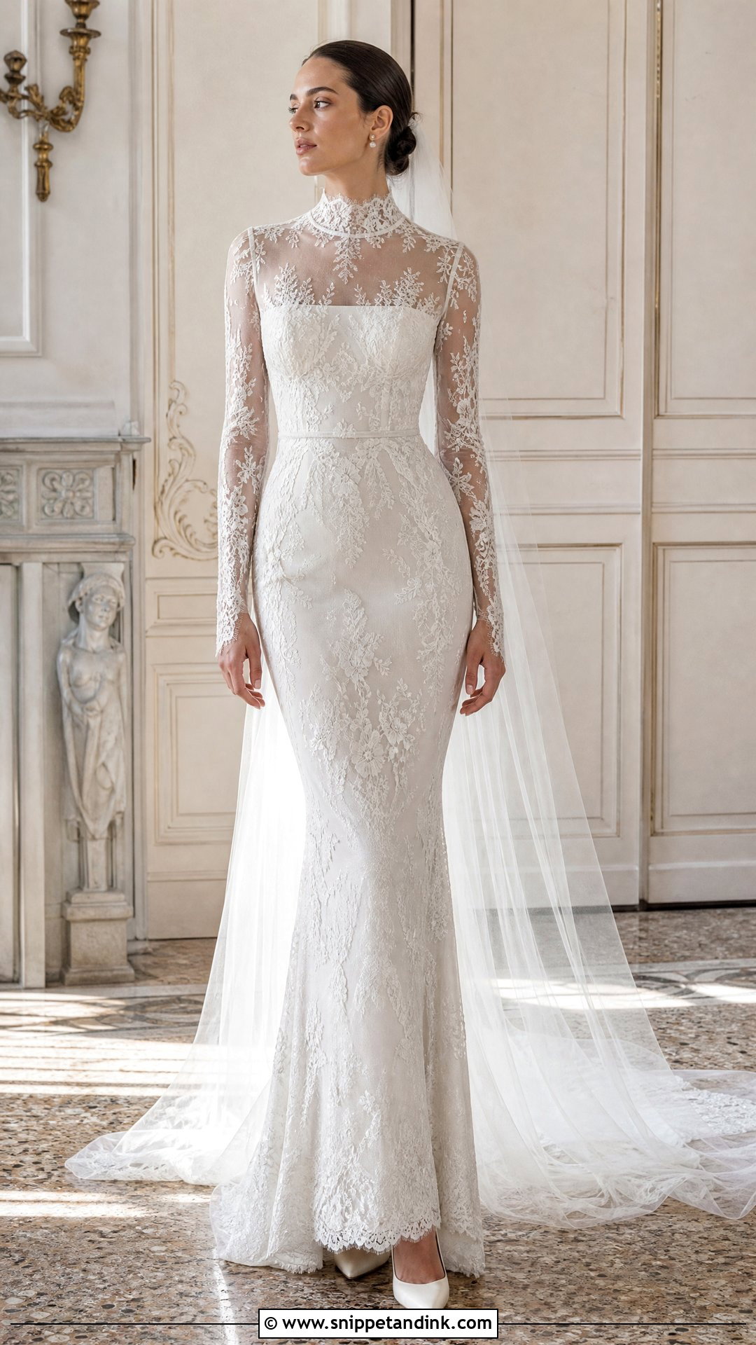 High Neck Sheer Sleeve Wedding Dress - Snippet and Ink - 20 Sheer Sleeve Wedding Dress Ideas