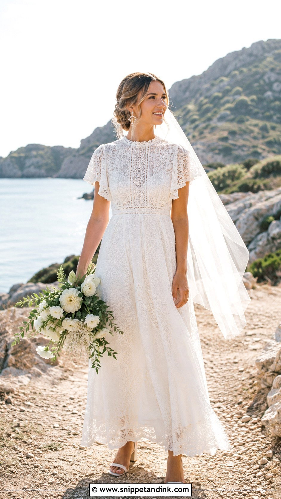 High Neck Short Sleeve Boho Wedding Dress - Snippet and Ink - 20 High Neck Short Sleeve Wedding Dress Ideas