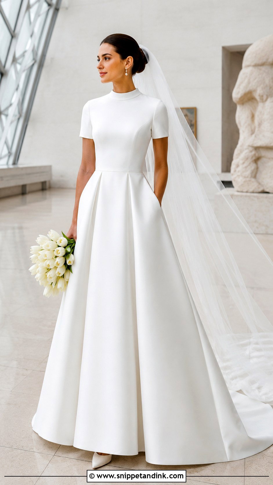 High Neck Short Sleeve Mikado Wedding Dress - Snippet and Ink - 20 High Neck Short Sleeve Wedding Dress Ideas
