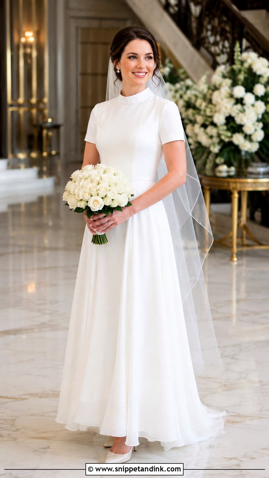 High Neck Short Sleeve Modest Wedding Dress - Snippet and Ink - 20 High Neck Short Sleeve Wedding Dress Ideas
