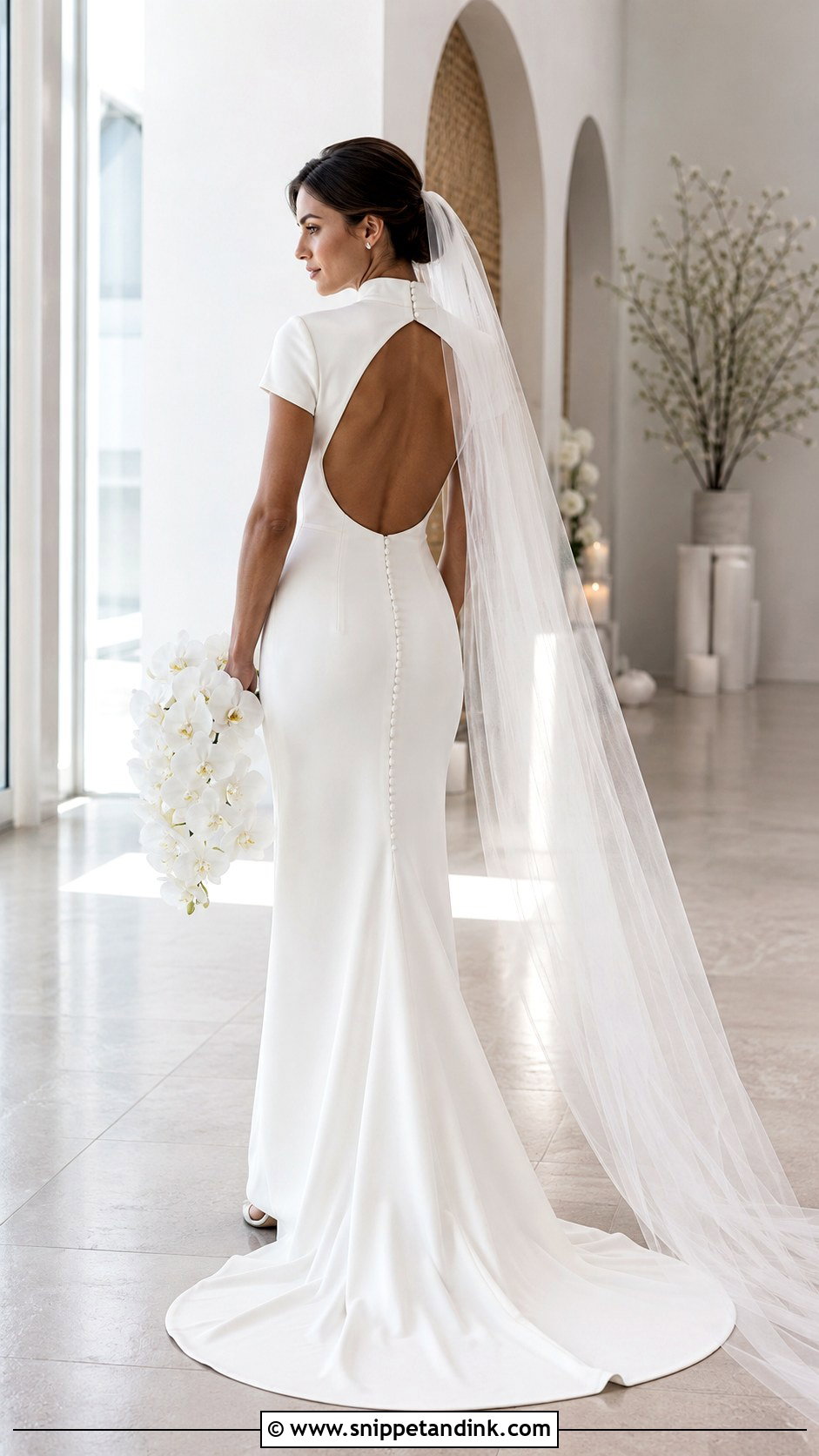 High Neck Short Sleeve Open Back Wedding Dress - Snippet and Ink - 20 High Neck Short Sleeve Wedding Dress Ideas