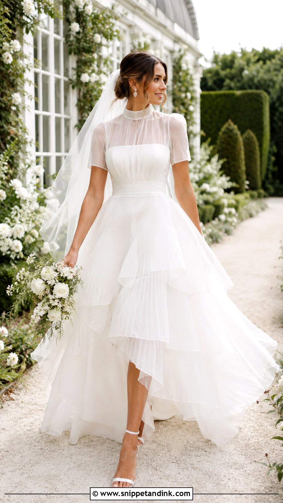 High Neck Short Sleeve Organza Wedding Dress - Snippet and Ink - 20 High Neck Short Sleeve Wedding Dress Ideas