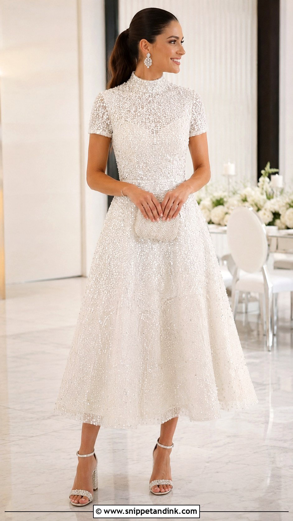 High Neck Short Sleeve Reception Wedding Dress - Snippet and Ink - 20 High Neck Short Sleeve Wedding Dress Ideas