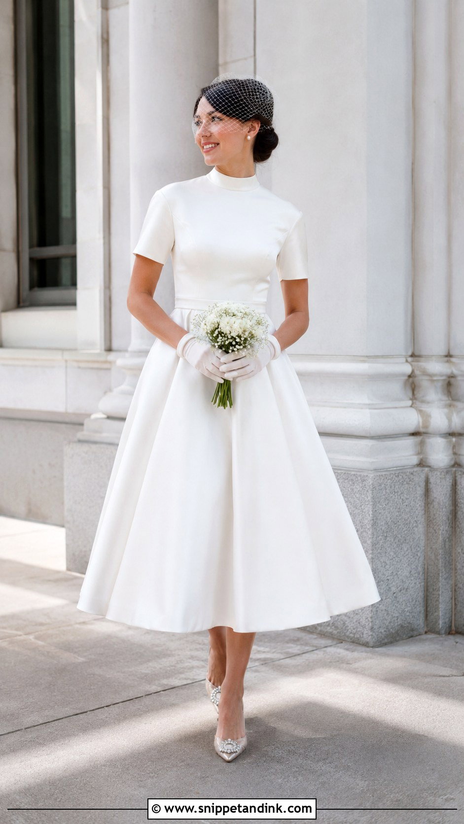 High Neck Short Sleeve Tea Length Wedding Dress - Snippet and Ink - 20 High Neck Short Sleeve Wedding Dress Ideas