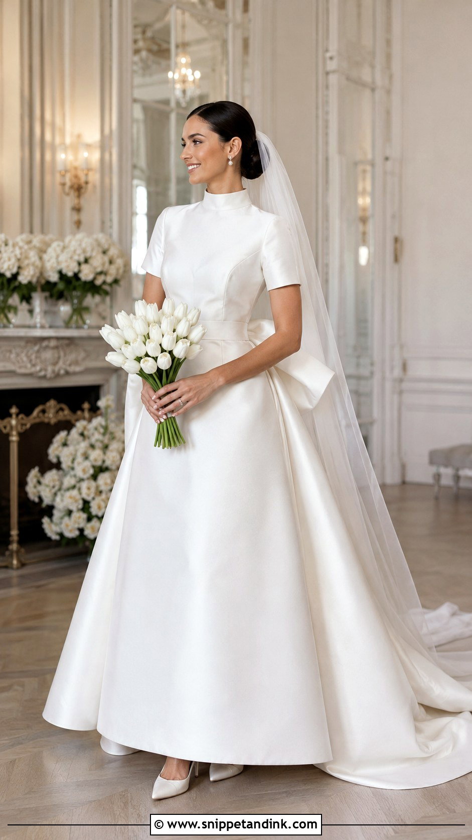 High Neck Short Sleeve Wedding Dress With Bow - Snippet and Ink - 20 High Neck Short Sleeve Wedding Dress Ideas
