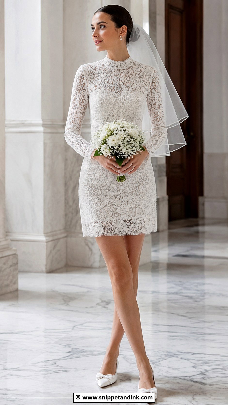 High Neck Short Wedding Dress With Bow Flats - Snippet and Ink - 35 Short Wedding Dress Ideas