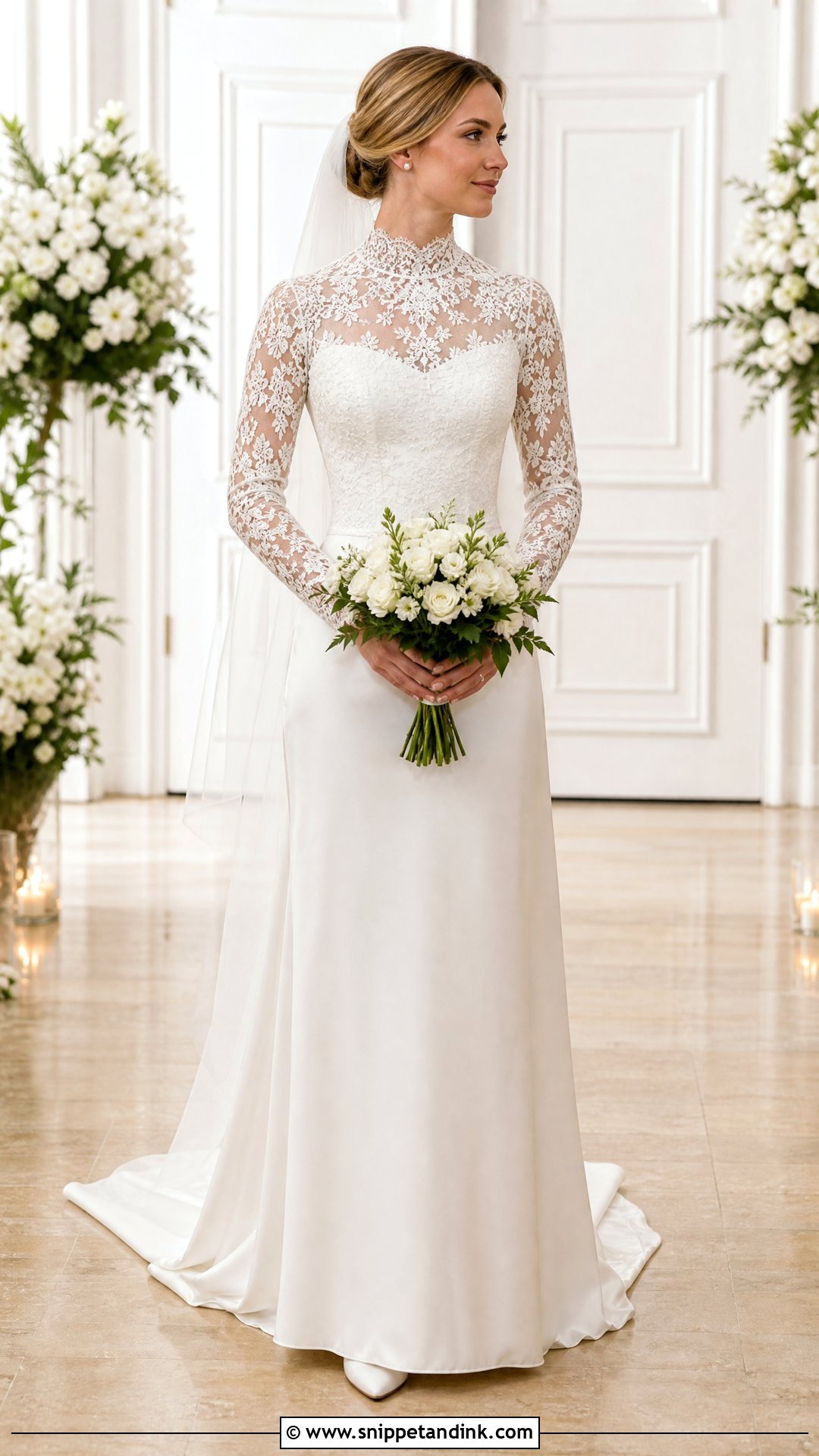 High Neck Silk And Lace Wedding Dress - Snippet and Ink - 25 Silk and Lace Wedding Dress Ideas