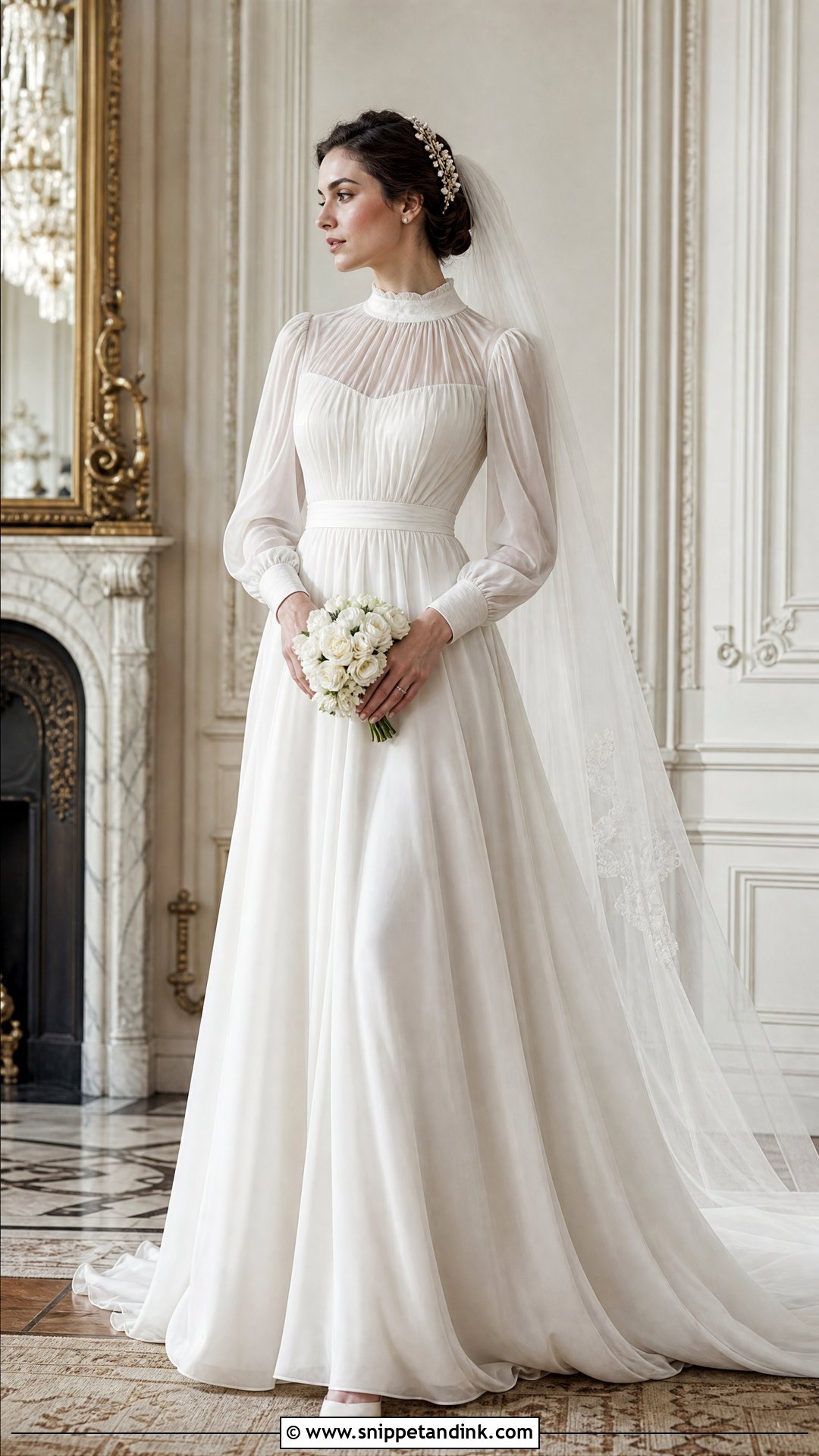 High Neck Silk Chiffon Wedding Dress - Snippet and Ink - 20 Silk Chiffon Wedding Dress Ideas