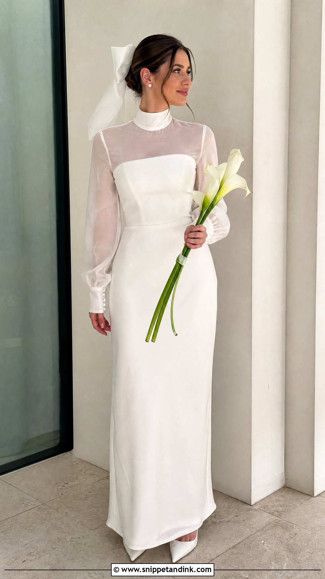 High Neck Silk Organza Wedding Dress With Sheer Sleeves - Snippet and Ink - 20 Silk Organza Wedding Dress Ideas