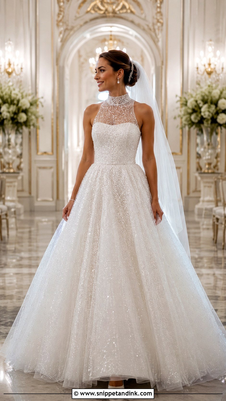 High Neck Sparkly Ballgown Wedding Dress - Snippet and Ink - 20 Ballgown Wedding Dress Sparkly Ideas