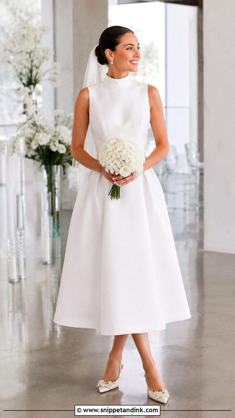 High Neck Tea Length Bridal Dress - Snippet and Ink - 20 High Neck Bridal Dress Ideas